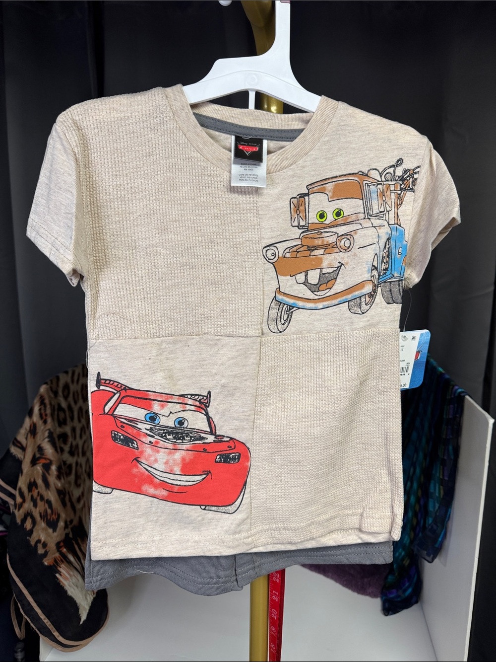 Disney Pixar Cars Kids Tee/Short Set- Beige with CARS characters